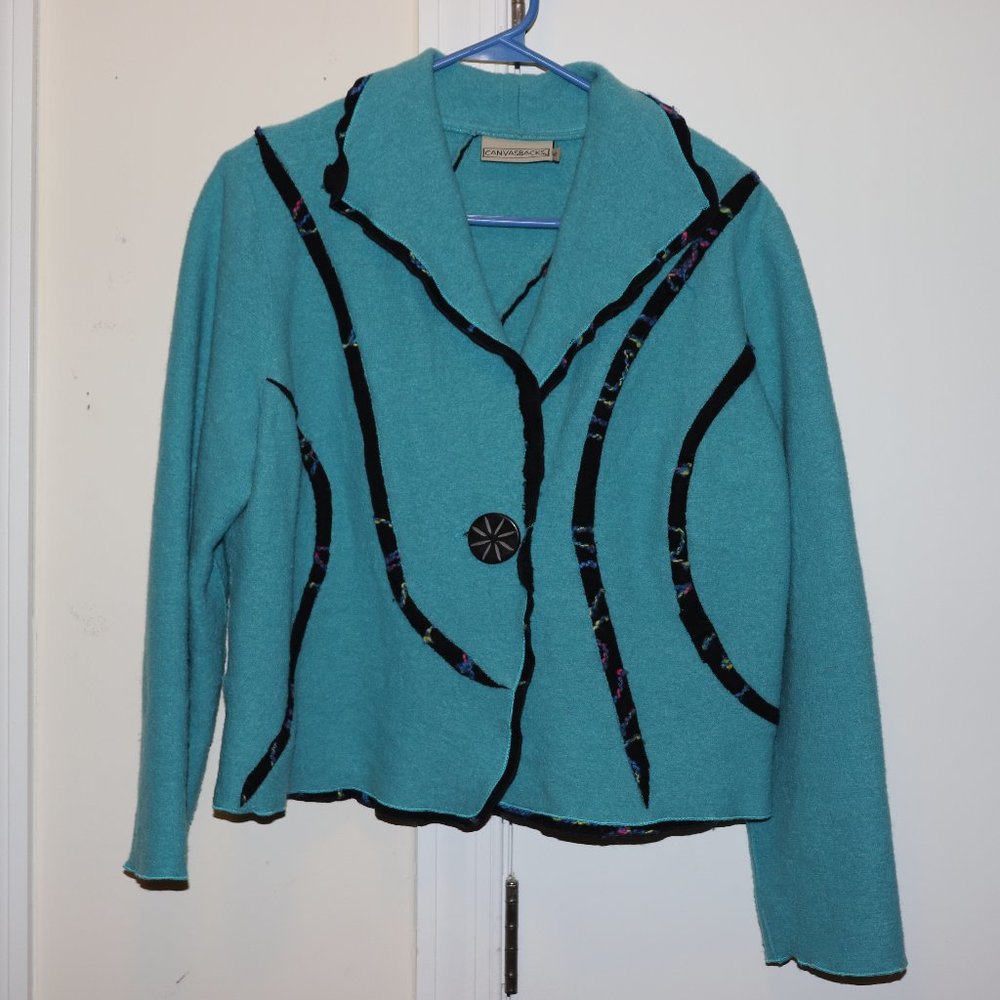 Funky Quirky Aqua Blue Wool Blazer/ Jacket